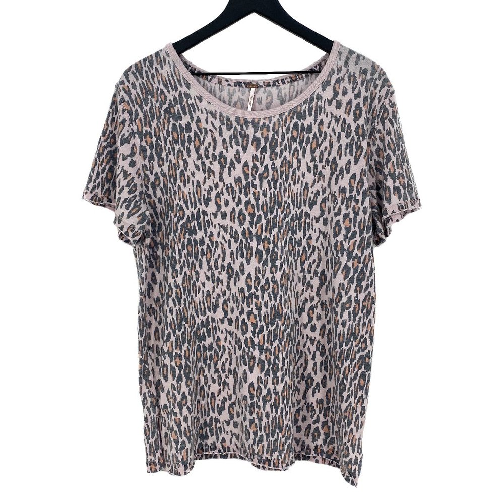 FREE PEOPLE Rose Quartz Leopard Short Sleeves Tee NWT Size M